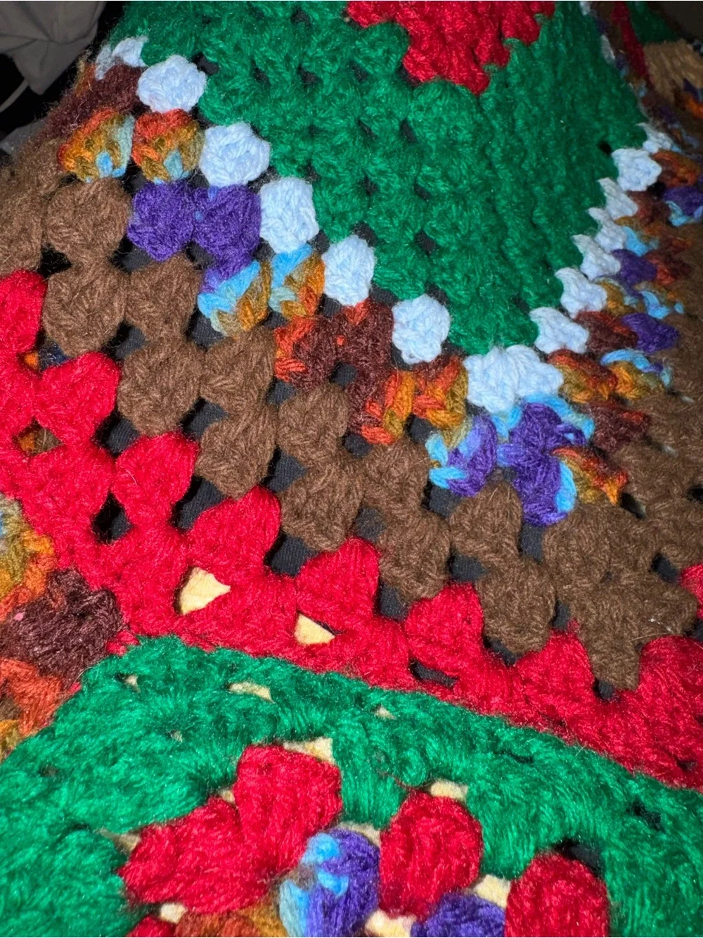 Granny square patchwork crochet Afghan blanket -handmade- multicolore 96”X 67”