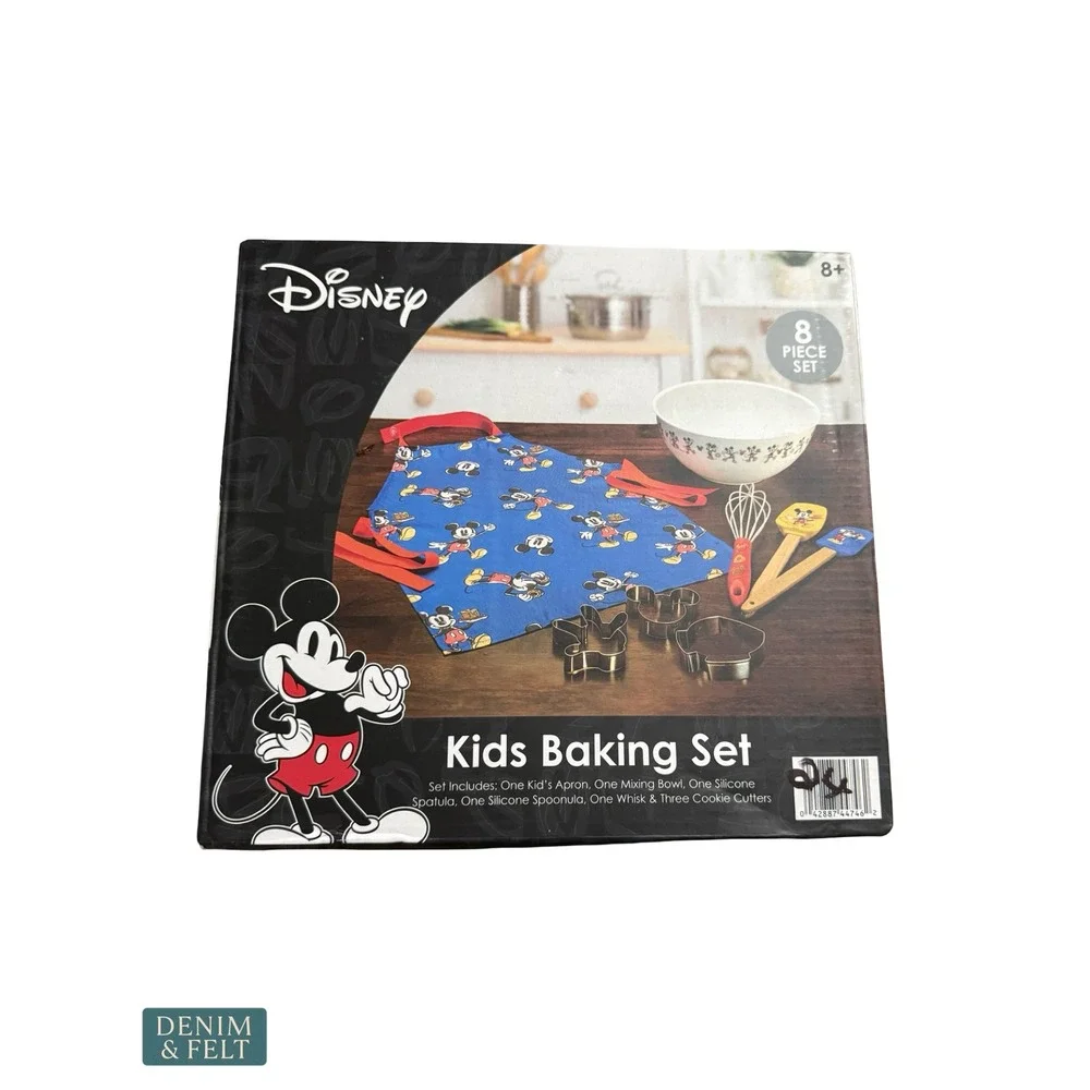 NEW Disney Mickey Mouse Kids Baking Set Apron Bowl Cookie Cutters‎ 8 Piece Set