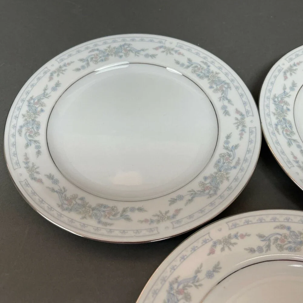 Somerset NL‎ Excel Bread & Butter Floral White Blue Platinum Trim Lot of 3