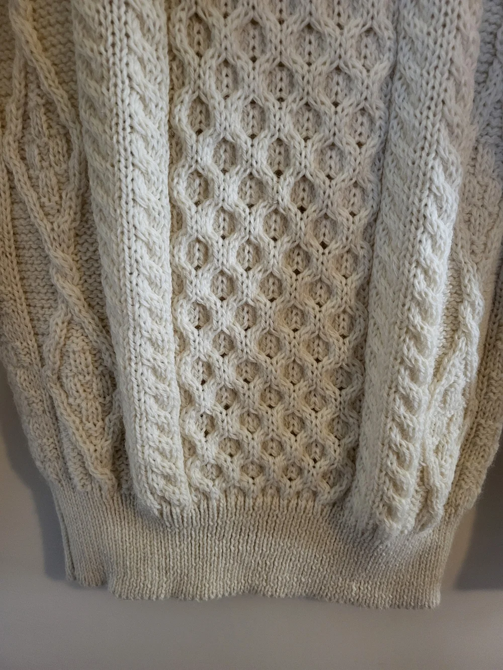 Aran Crafts 100% Wool Fisherman Chunky Cable Knit Crew Neck Sweater Cream Sz XS