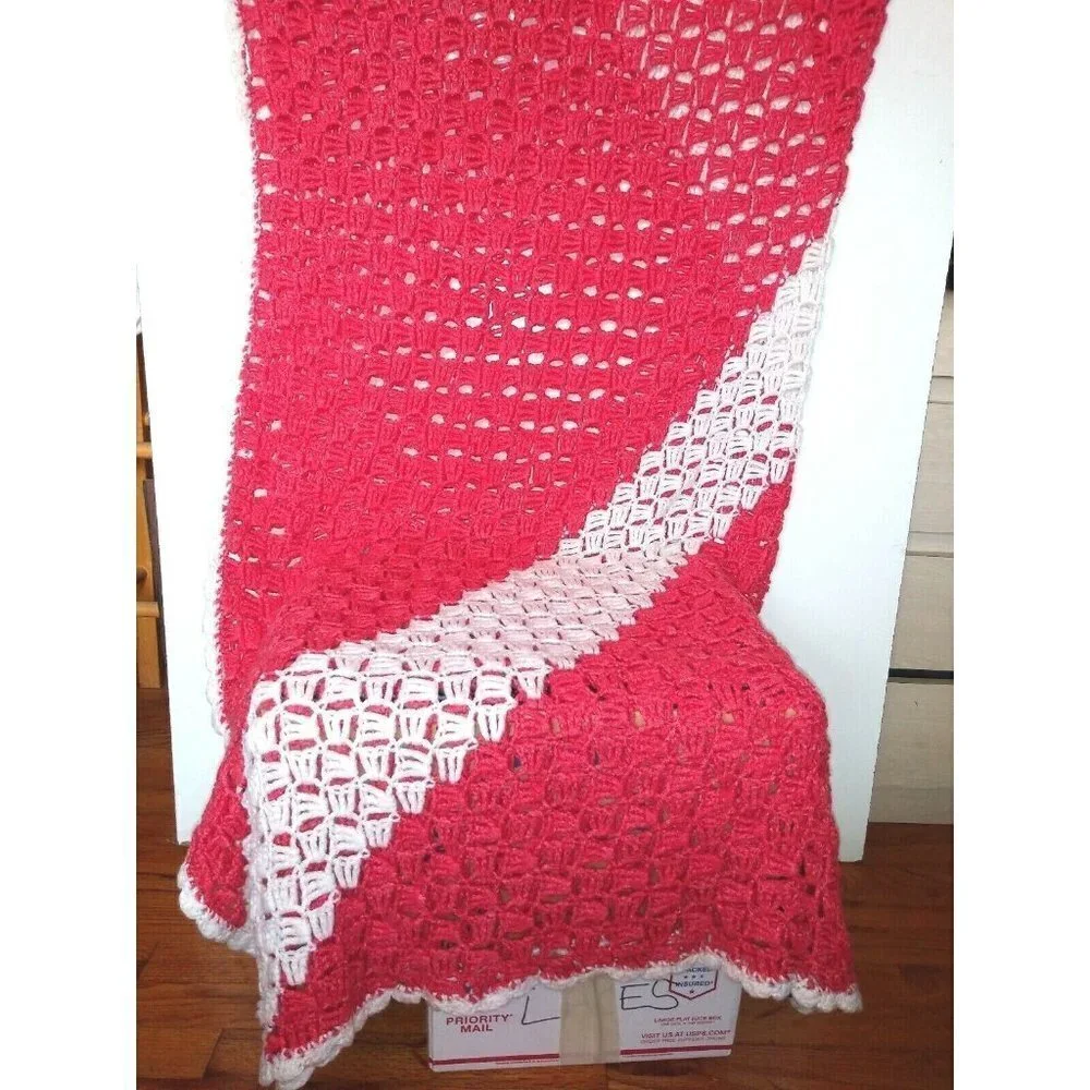 Afghan Throw Salmon pink Ivory 73.5
