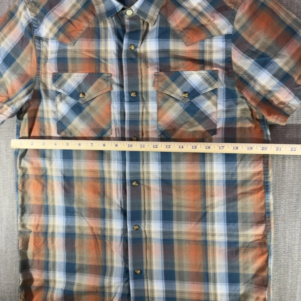 Pendleton Shirt Mens Medium Blue Plaid Western Short Sleeve Button Up Frontier