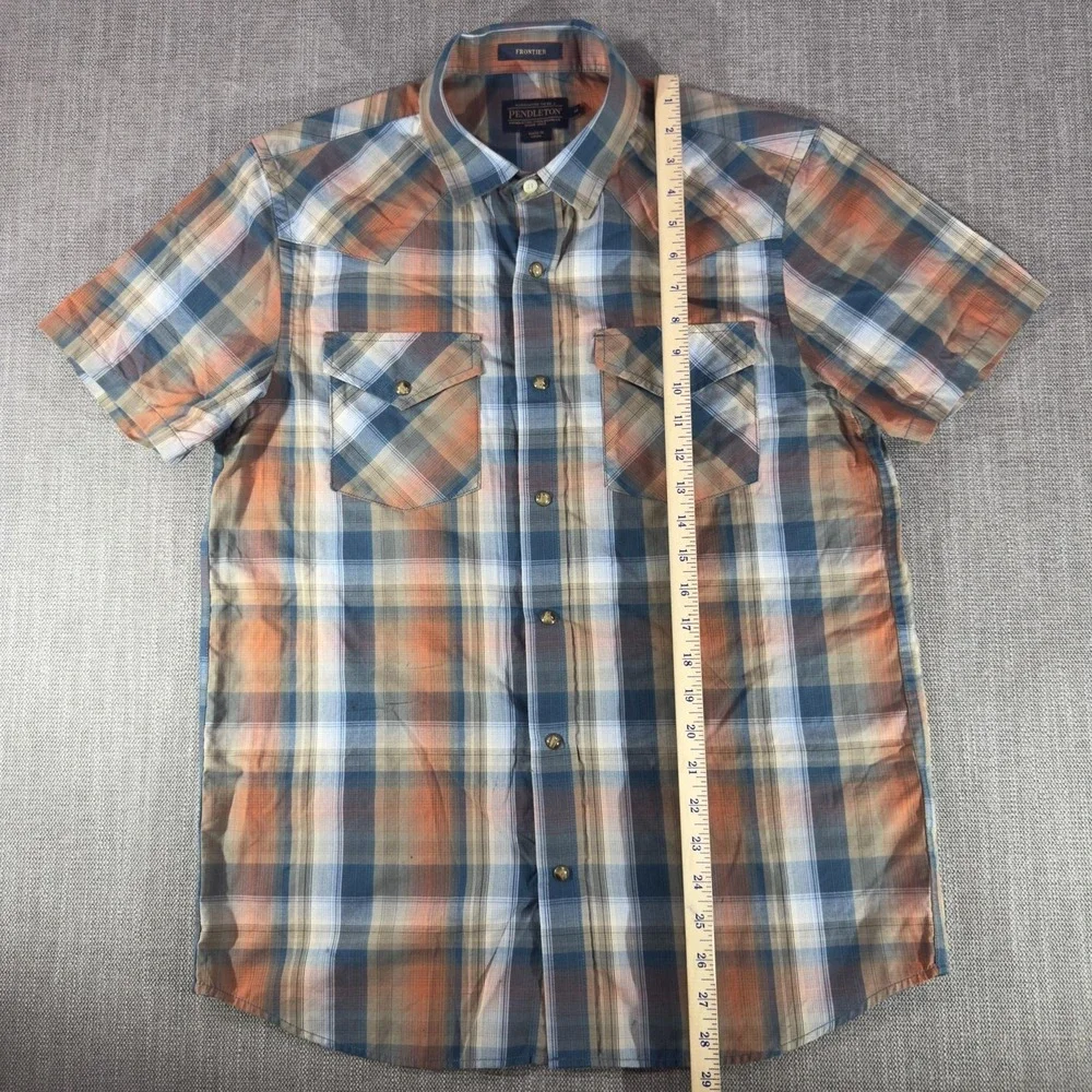 Pendleton Shirt Mens Medium Blue Plaid Western Short Sleeve Button Up Frontier