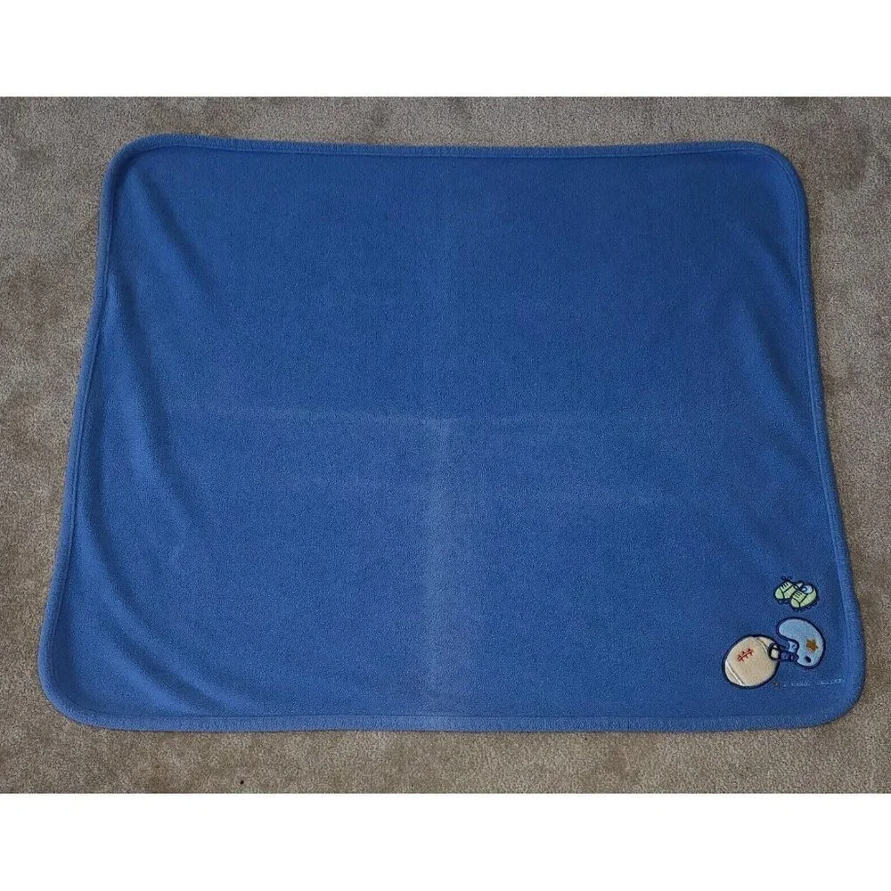 Carter's Just One Year Blue Fleece Baby Blanket Little Athlete Football READ