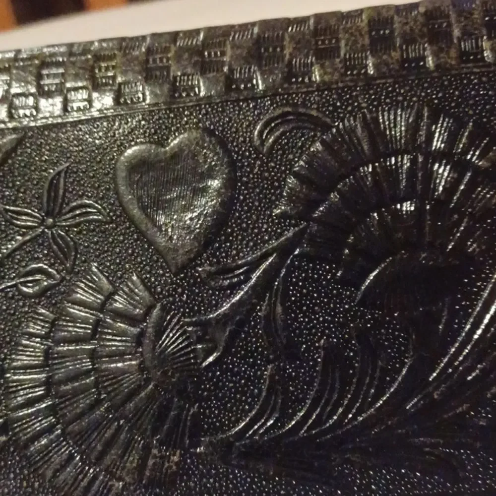 Vintage Hand Tool Black Embossed Floral Western Women's Leather Wallet New