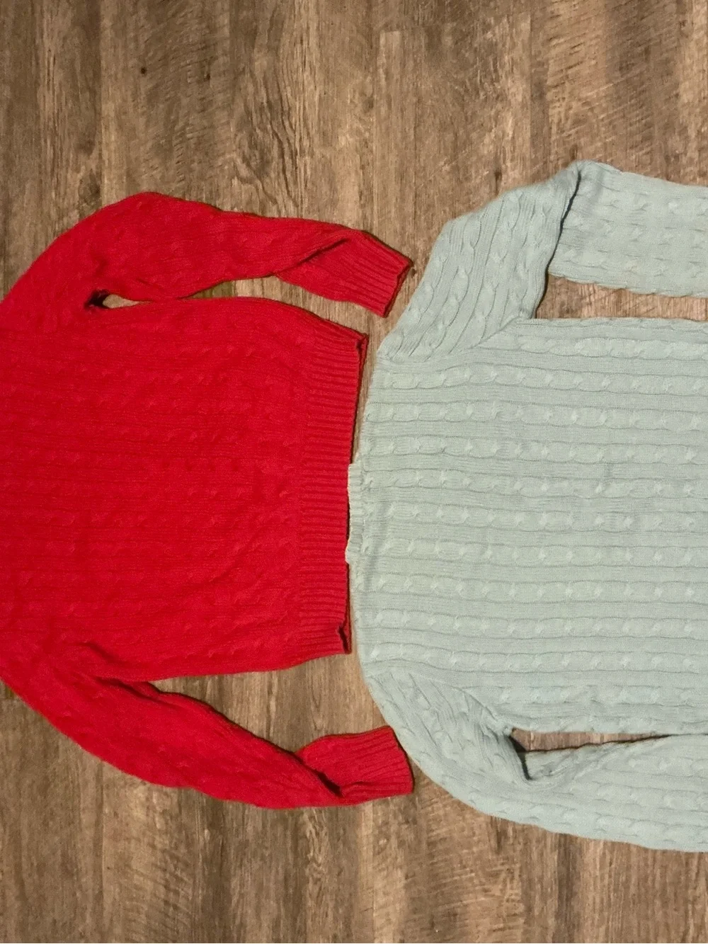 Polo by Ralph Lauren Red and Light Blue Crewneck Cable Knit Sweaters