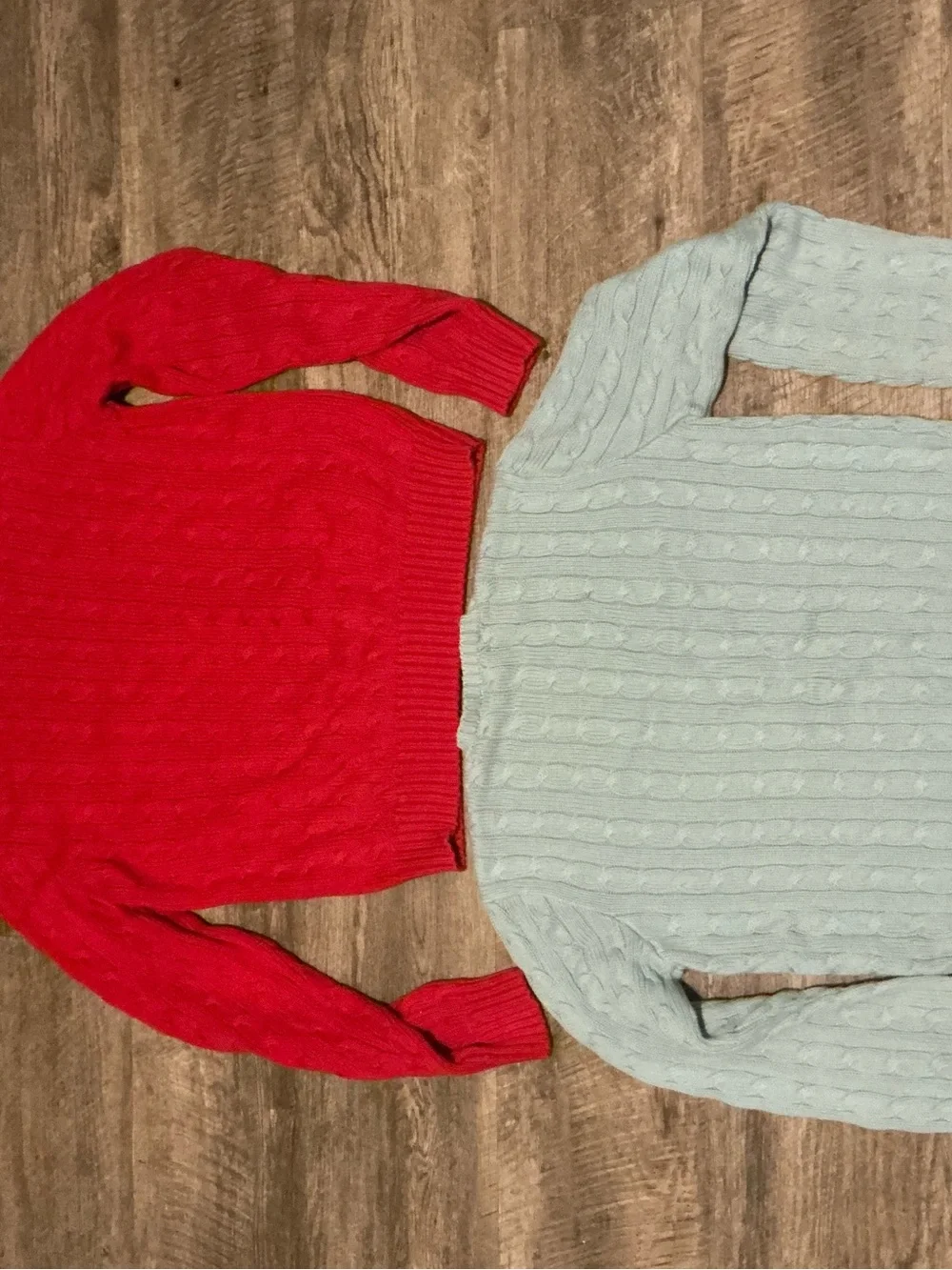 Polo by Ralph Lauren Red and Light Blue Crewneck Cable Knit Sweaters