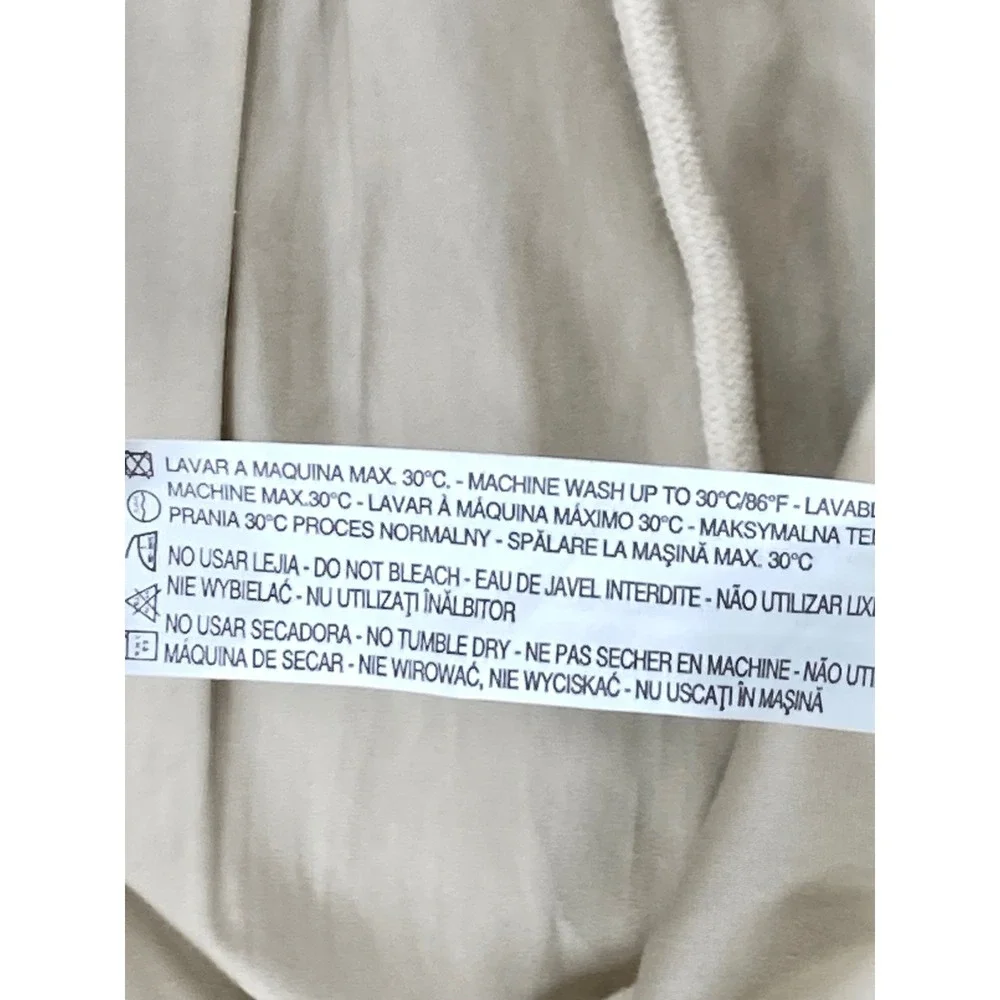 Zara Pleated Drawstring Mini Skirt Womens XS Beige Elastic Waist Cotton Coastal