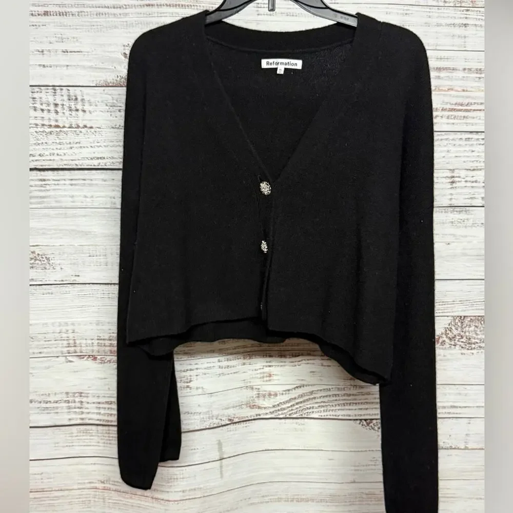 Reformation Val Regenerative Wool Cardigan XL Black Formal Dress Up