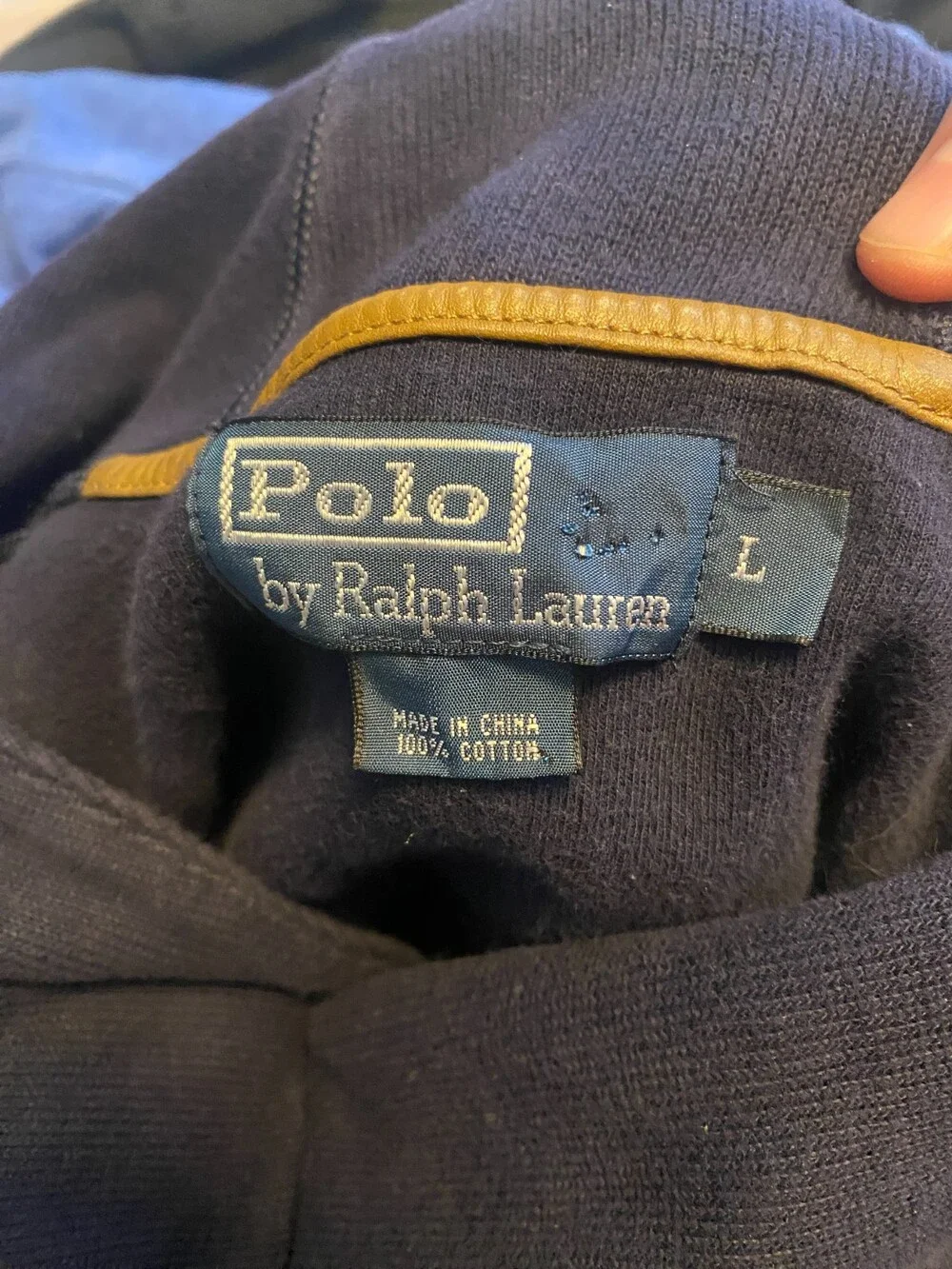 VTG Polo Ralph Lauren Sweater Mens Large Navy Faux Suede Elbow Patch Pullover