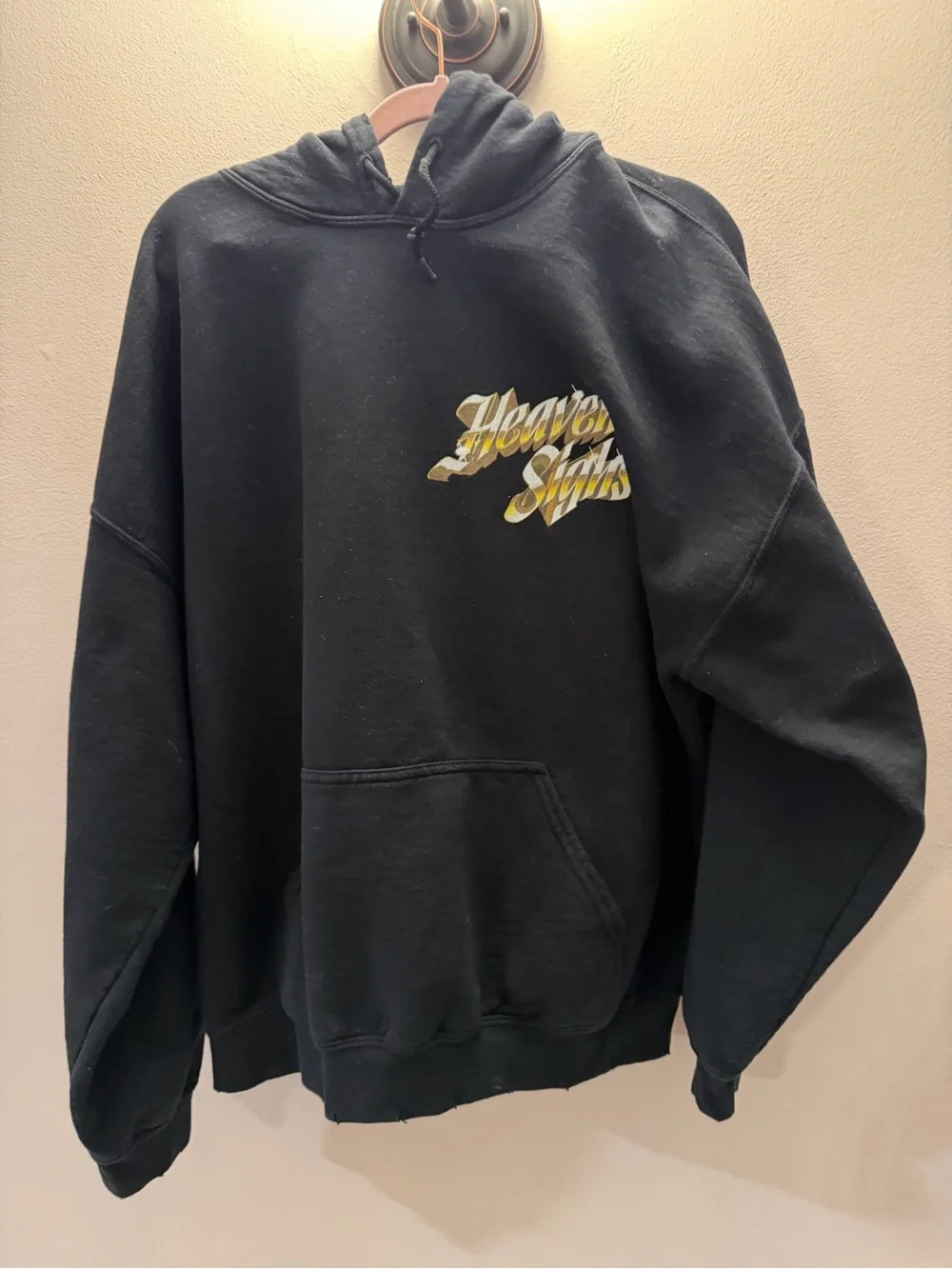 Boys Lie Heaven Sights Black Oversized Graphic Hoodie One Size Distressed