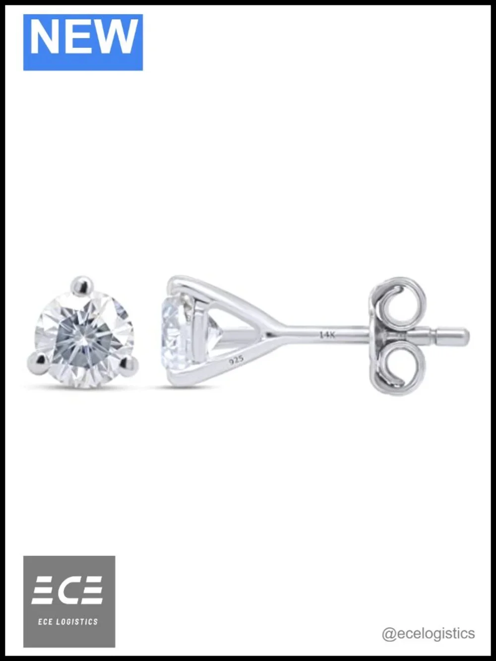 1.50 Ct Moissanite Stud Earrings 14K White Gold Post 925 Sterling Silver 6mm