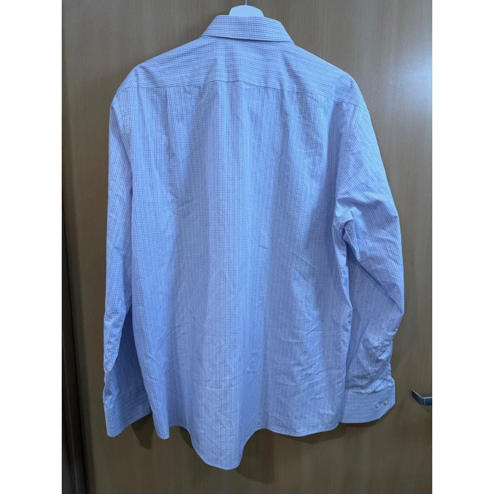 Hugo Boss Mens Purple White Micro Check Button Down Shirt 17.5 34/35 Long Sleeve