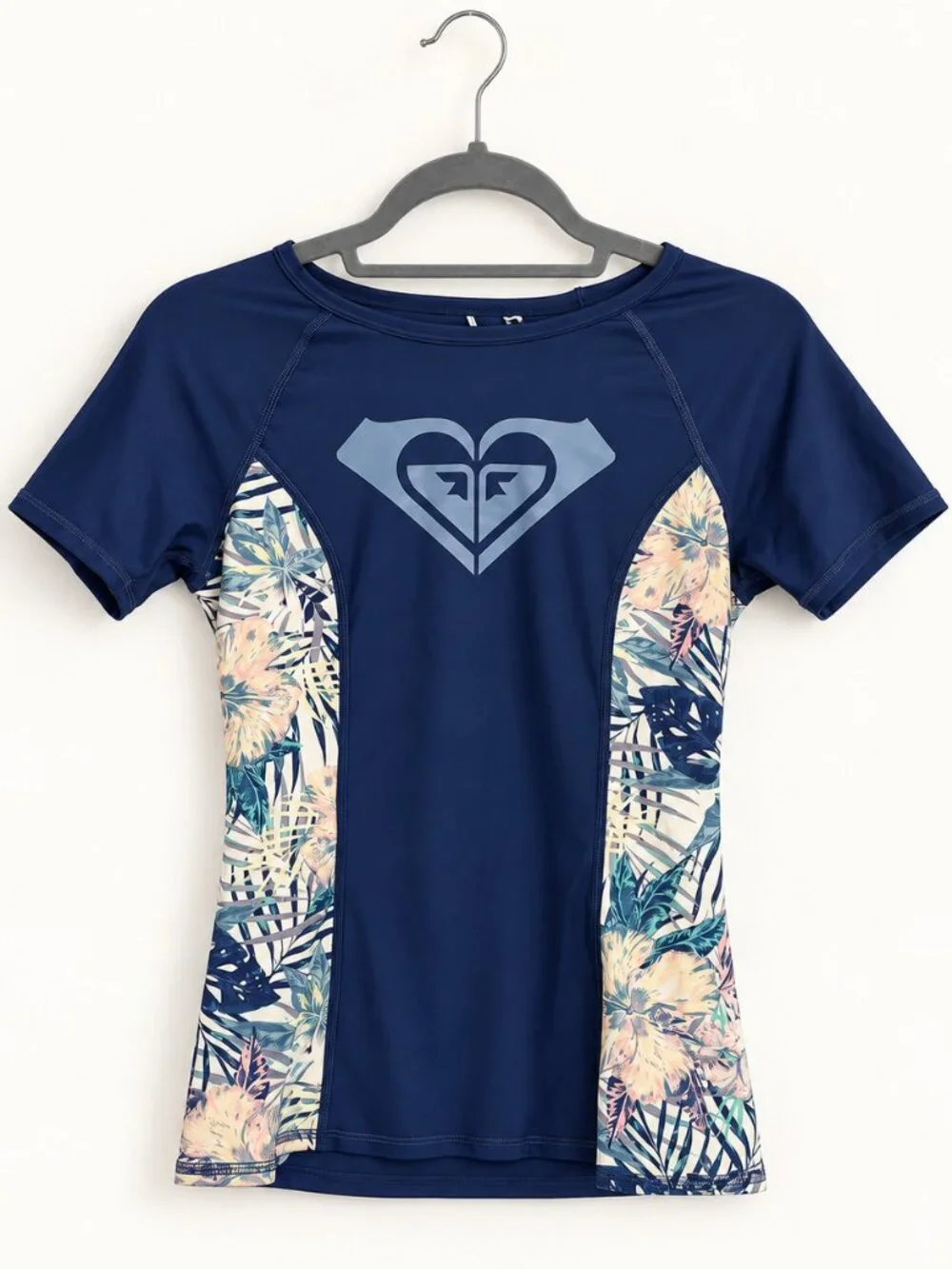 Roxy Navy Tropical Floral Short Sleeve Rash Guard Swim Shirt