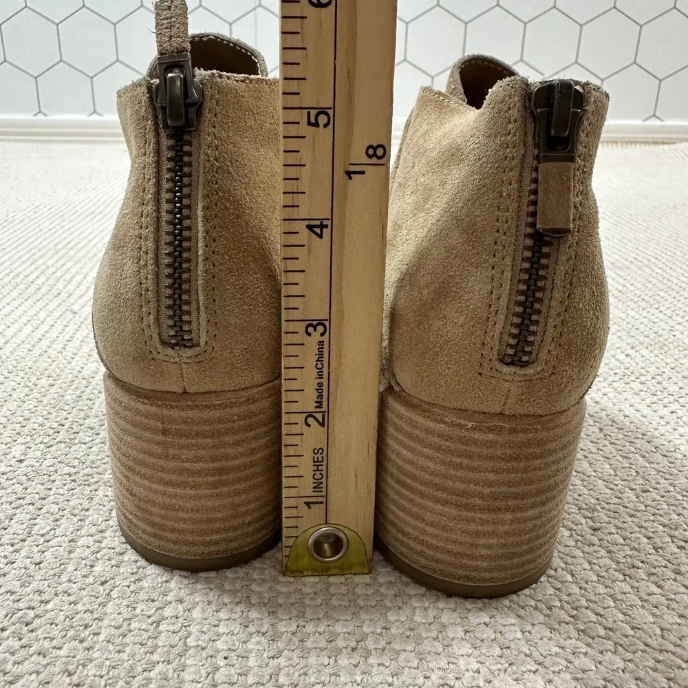 Eileen Fisher Tan Suede Split Front Ankle Booties Stacked Block Heel Size 6 NWOT