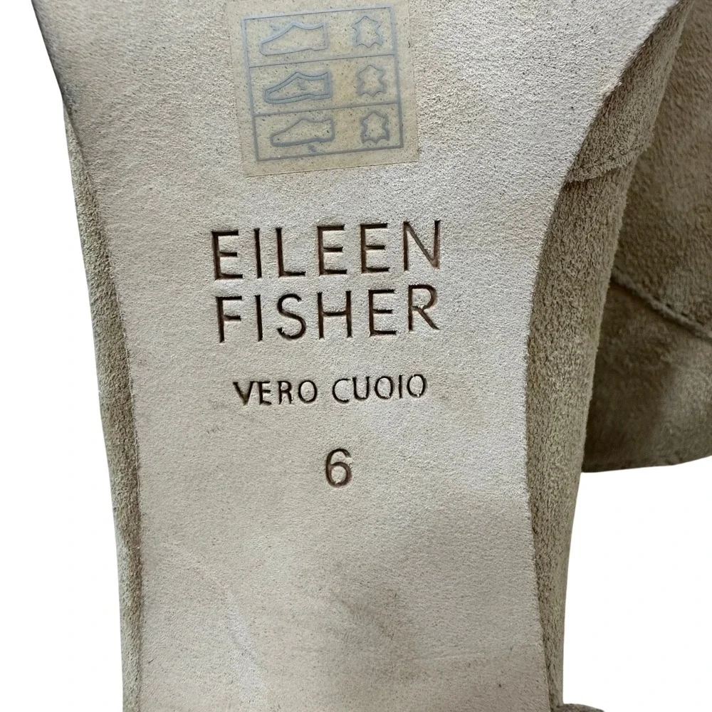 Eileen Fisher Tan Suede Split Front Ankle Booties Stacked Block Heel Size 6 NWOT