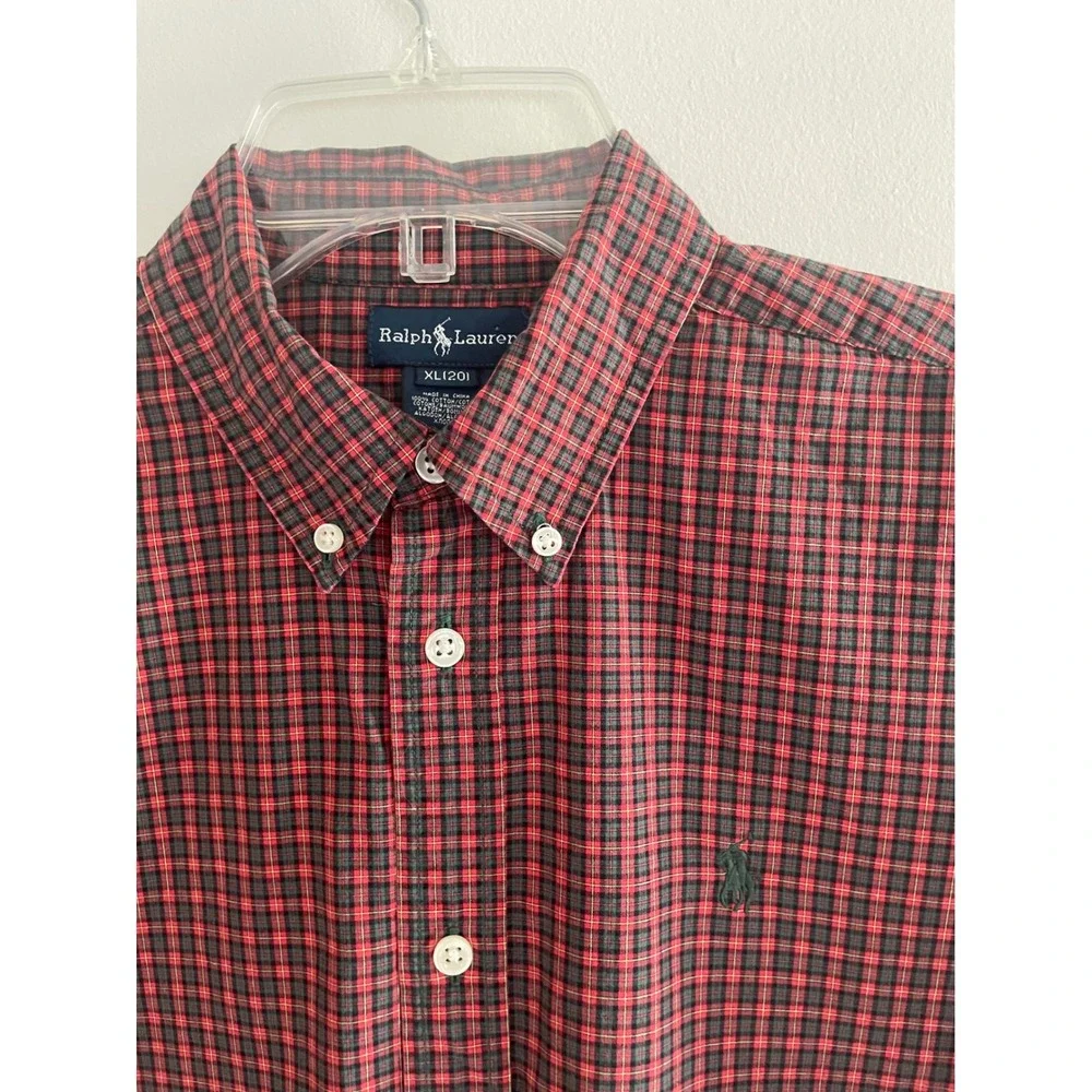 Ralph Lauren Kids XL 20 Red Green Plaid Button‎ Down Shirt Long Sleeve Cotton