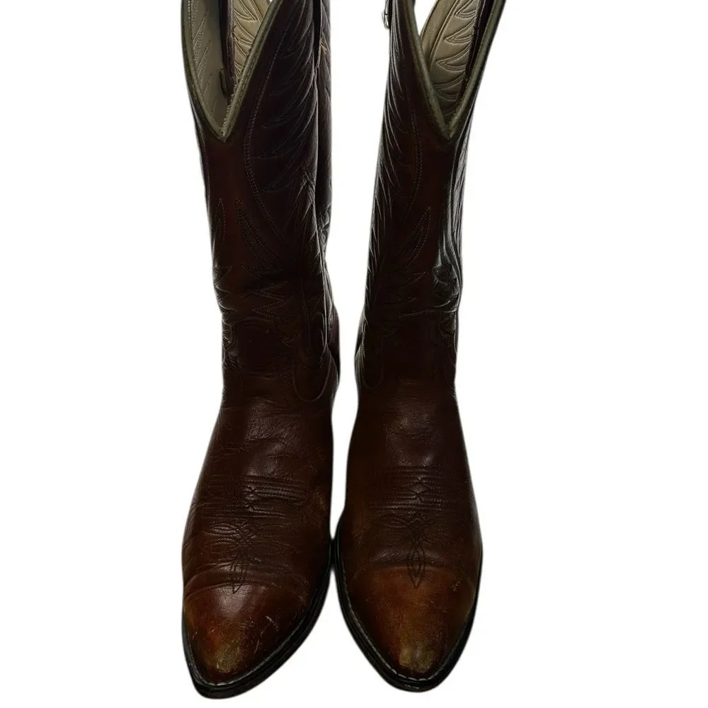 Vintage ACME Brown Leather Western Cowboy Boots Mens 8.5 D Made USA