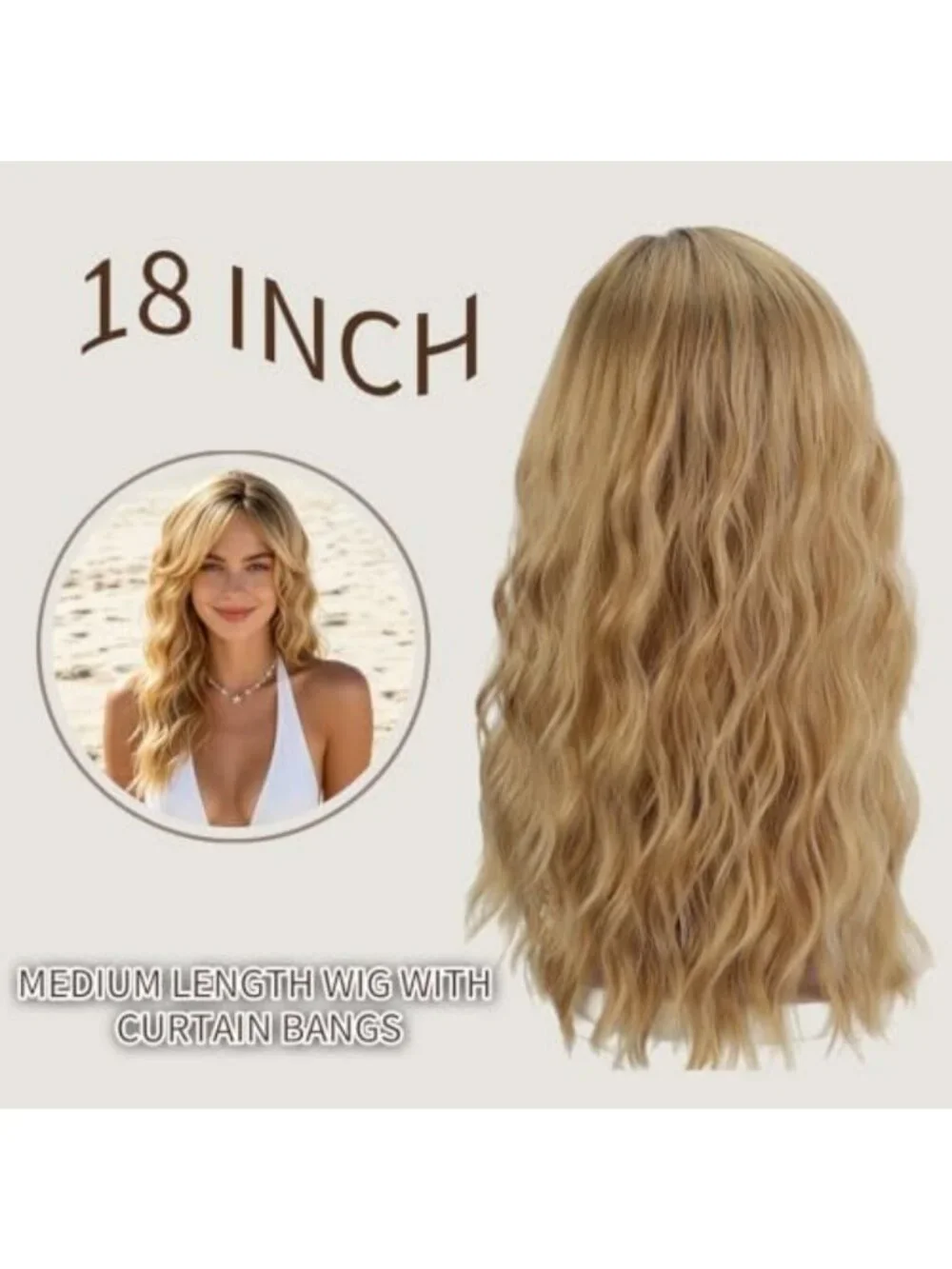 18in Ombre Blonde Layered Wavy Wig with Curtain Bangs for Daily & Party Wear