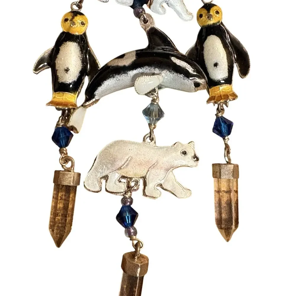 Vintage Sterling Silver, Crystals & Enamel Wintery Brooch Bears, Dolphins & More
