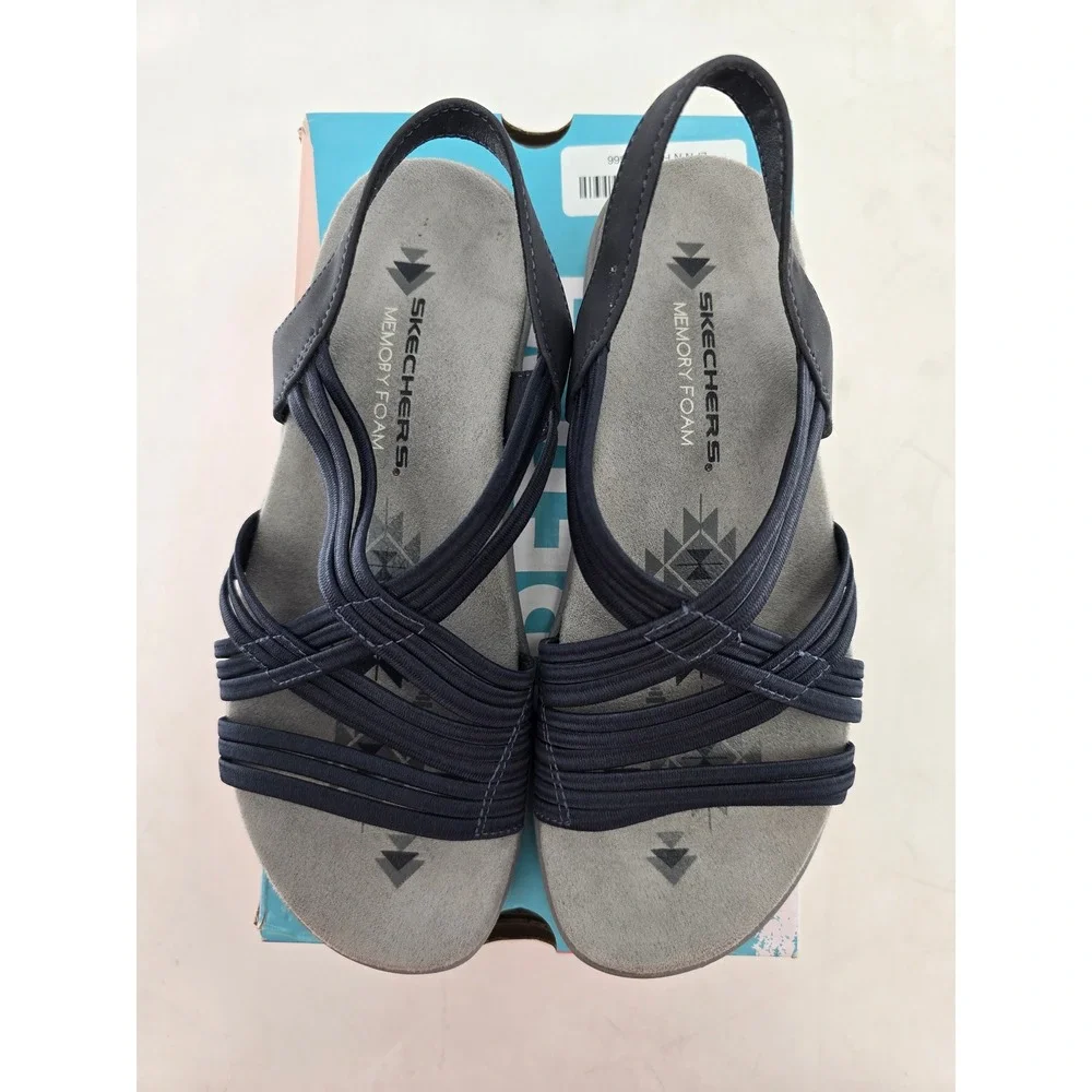 Skechers Reggae Slim Simply Stretch Sandals Womens 6 Navy Blue 163023 Excellent