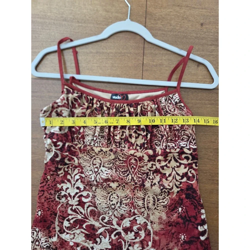 Vtg Y2k Studio Y Baby Doll Ruched Bust Sleeveless Dress Ruffled‎ Hem Sz M/L Red