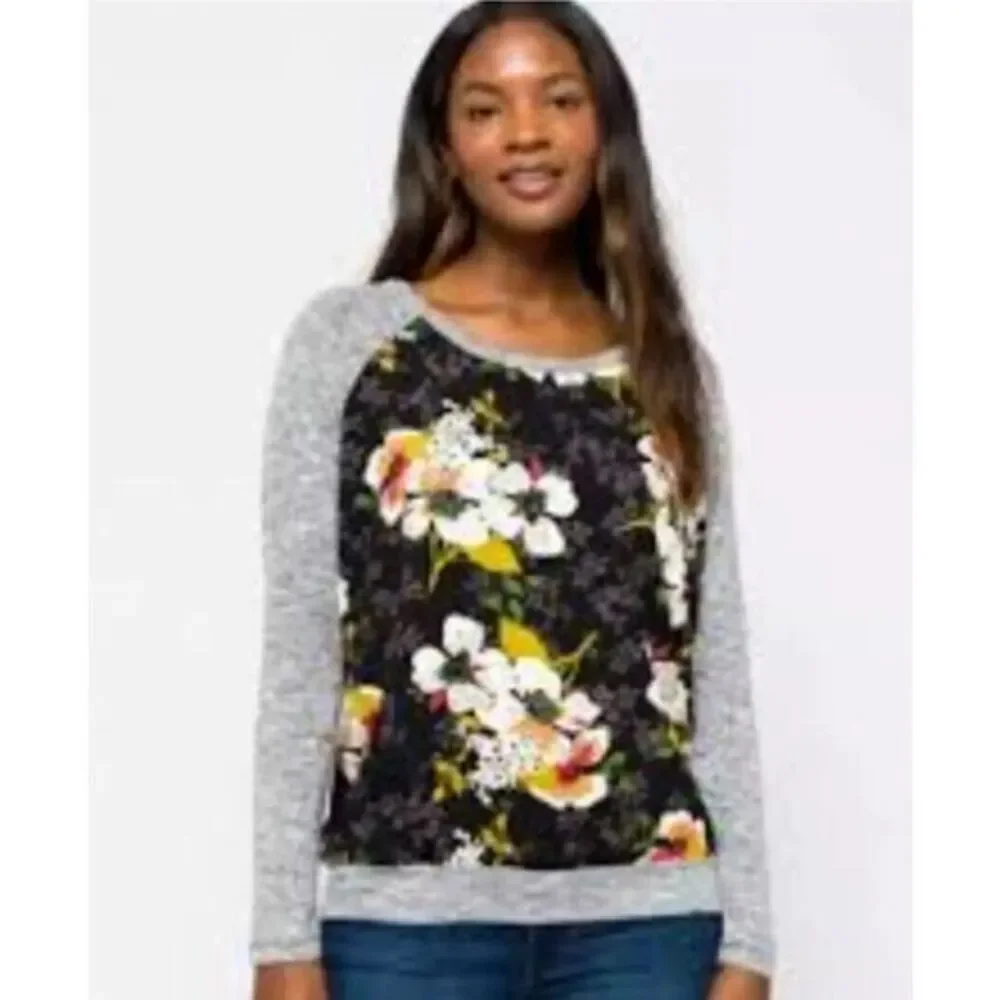 Kut from‎ the Kloth Floral Benter Mixed Material Long Sleeved Top -Size Large