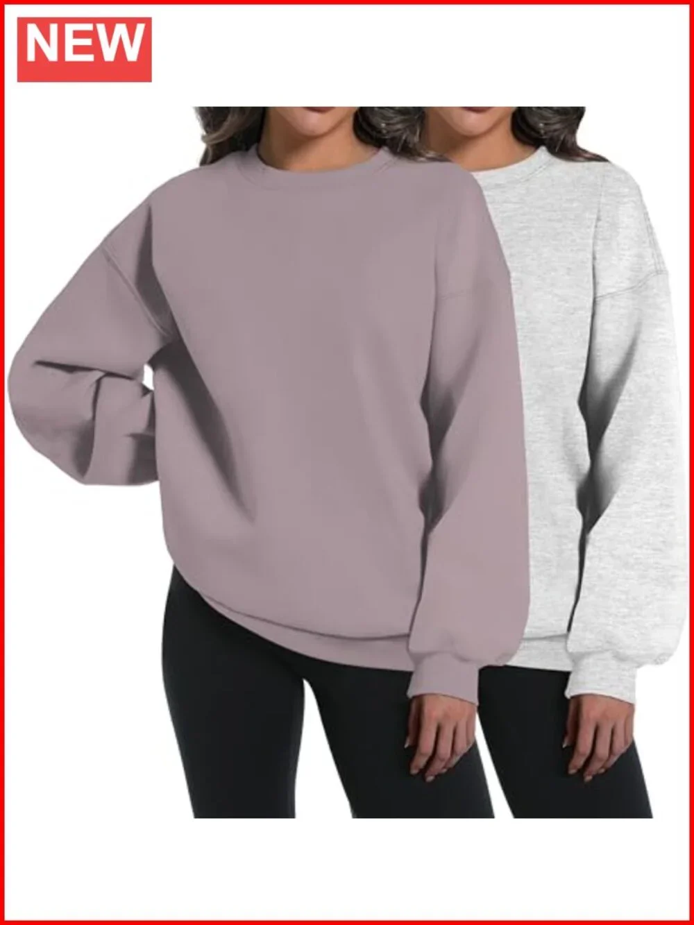 Oversized Crewneck Sweatshirt 2 Pack Cotton Polyester Pullover Long Sleeve