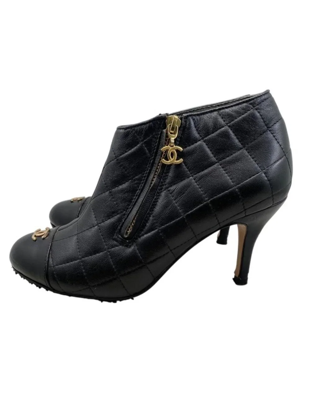 Chanel Boots CC Logo Short Quilted Leather Black