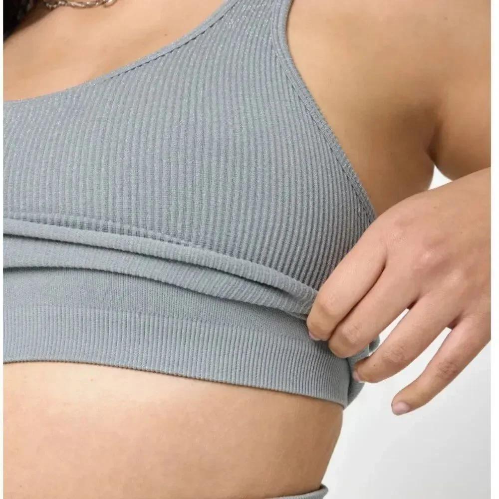 Spiritual Gangster Silver Gray Amor Shimmer crop tank size m/l NWT