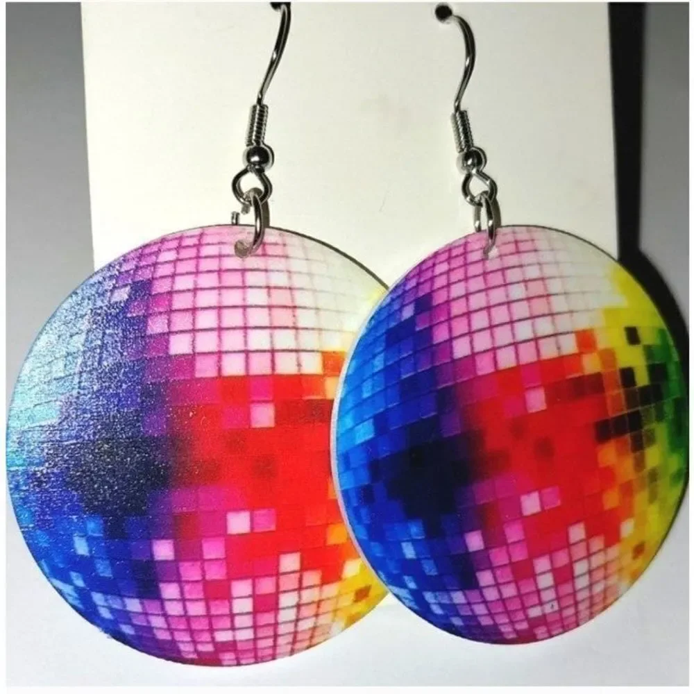Ladies Fun colorful Disco ball 5d earrings