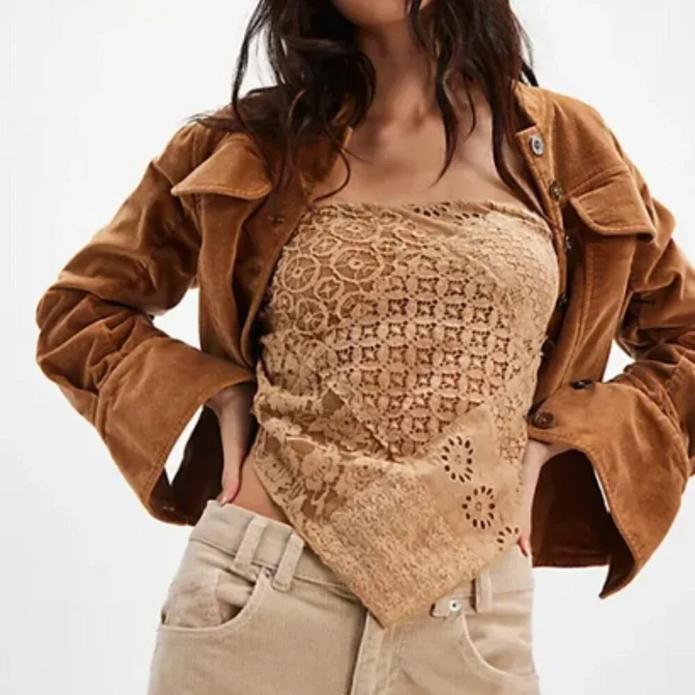 Free People FP One Raya Lace Bandana Top Hazel Cropped Strapless S
